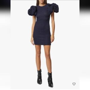 Rotate Birger Christensen Ruby Puff-Sleeve Mini Dress in Navy Blue Polyester